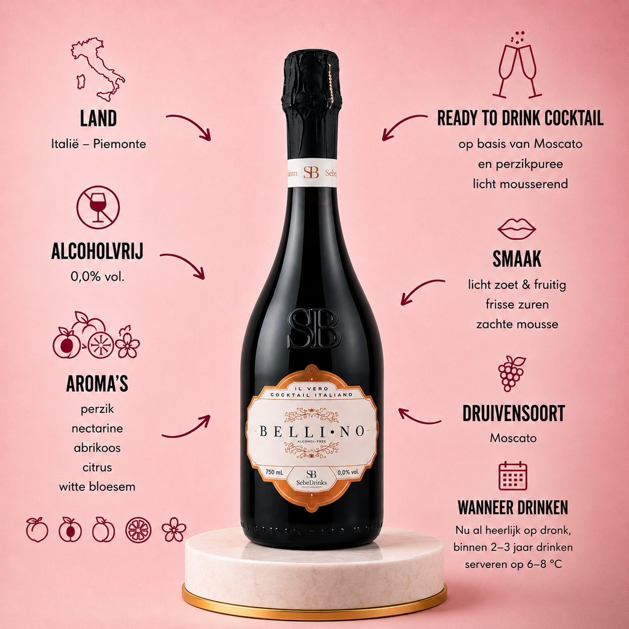 SeiBelissimi - Belli•no Alcoholvrije Perzik Cocktail 0.0%